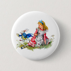 THE WHITE RABBIT DASHES BY ALICE 6 CM ROUND BADGE
