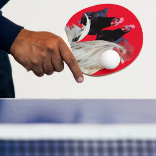 "The White Rooster and His Black Hens" Ping Pong Paddle