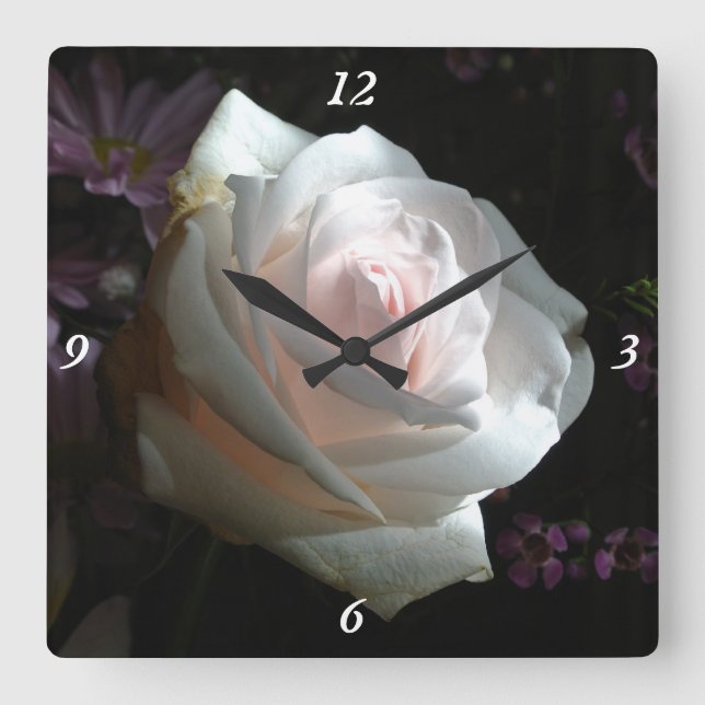 The White Rose - Square Wall Clock (Front)
