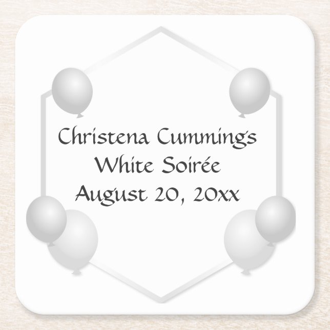 The White Soirée Birthday Square Paper Coaster (Front)