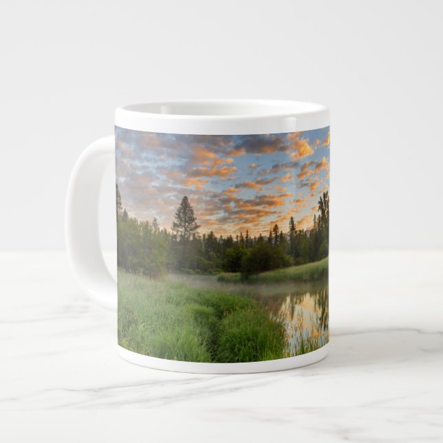The Whitefish River with nice sunrise clouds Large Coffee Mug (Front Left)