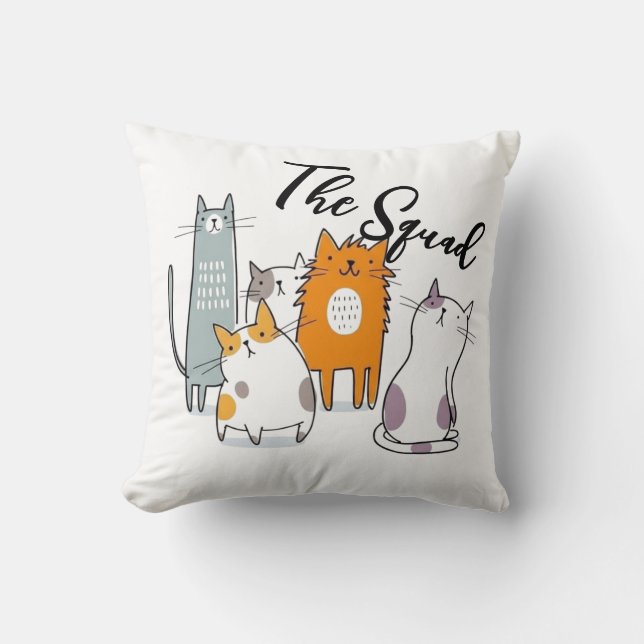The Whole Crew Funny Cat Squad  Cushion (Front)