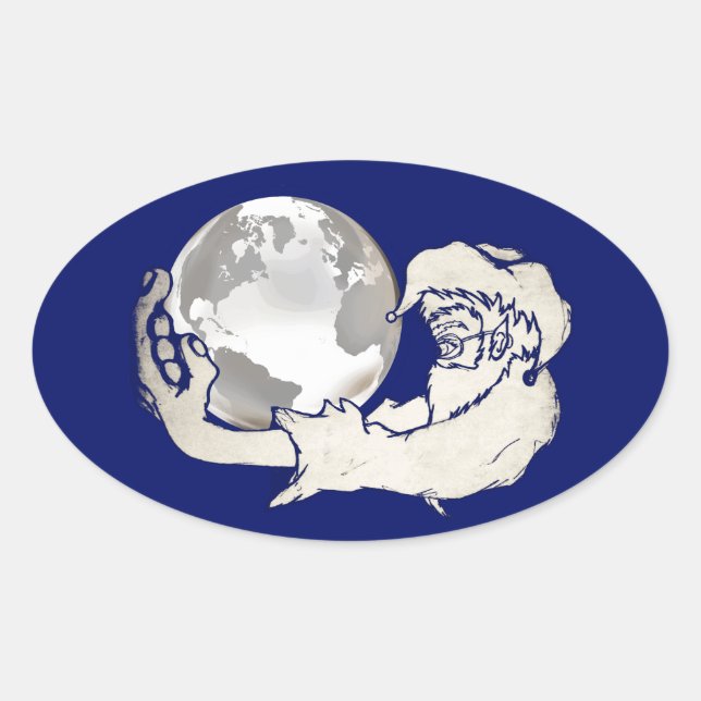 the whole world in a monkeys hand oval sticker (Front)