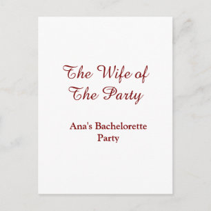 The wife of the party bachelorette party name date postcard