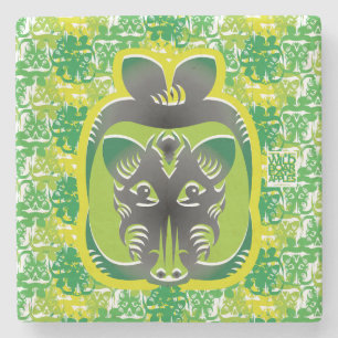 THE WILD BOAR EATS APPLES BY MASANSER STONE COASTER