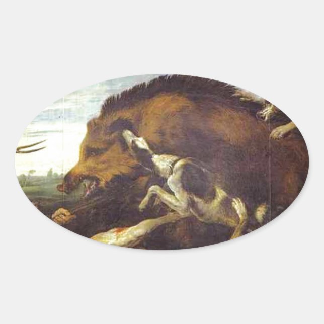The Wild Boar Hunt by Frans Snyders Oval Sticker (Front)