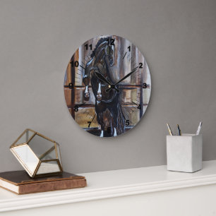 The Wild Horse Painting by Alfred Fox Large Clock