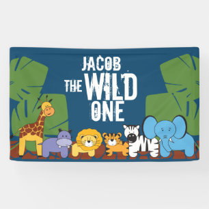 The Wild one Dark Blue background Birthday Safari Banner