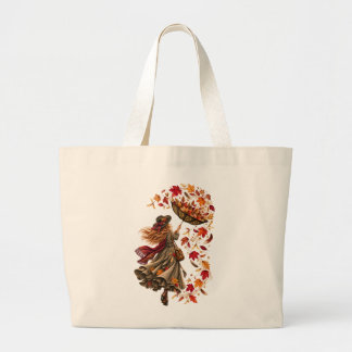 The Wind Collector – Whimsical Autumn Woman Large Tote Bag