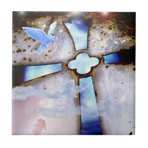 The Window to Heaven Cross Dove Holy Spirit Tile