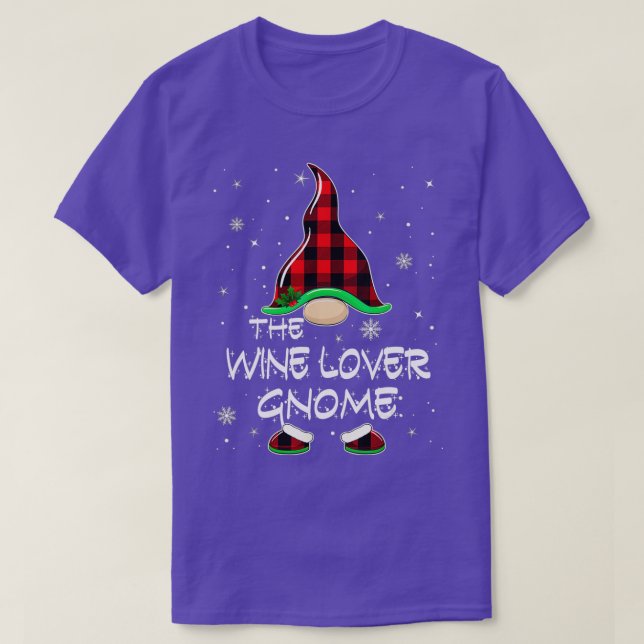 The Wine Lover Gnome Buffalo Plaid Matching Family T-Shirt (Design Front)