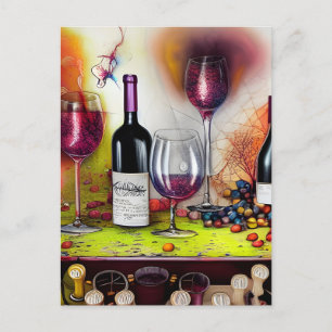 The Wine Tasting Colourful Digital Art   Postcard