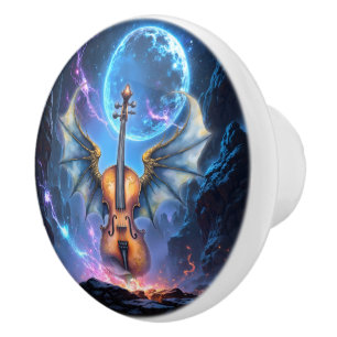 The Winged Violin of Moonlit Realms. Ceramic Knob