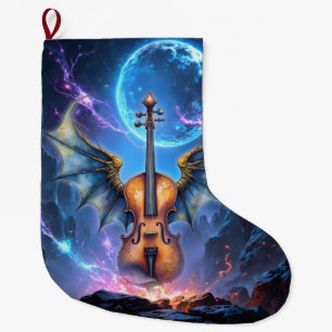 The Winged Violin of Moonlit Realms Large Christmas Stocking