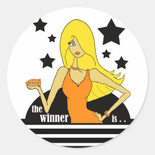 The Winner Is In An Orange Dress Classic Round Sticker