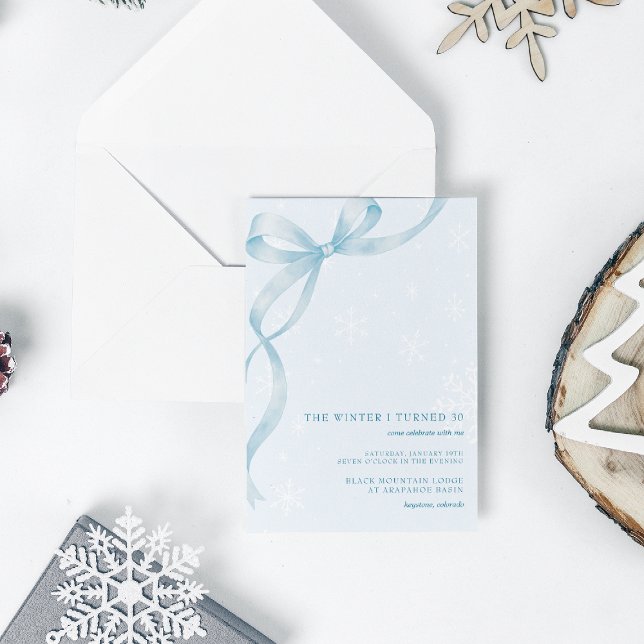 The Winter I Turned | Ice Blue Ribbon Birthday Invitation (Creator Uploaded)