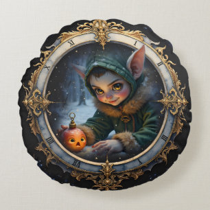The Winter Keykeeper & The Reluctant Ornament. Round Cushion