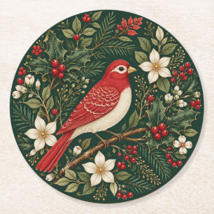 The Winter Songbird’s Solace Round Paper Coaster