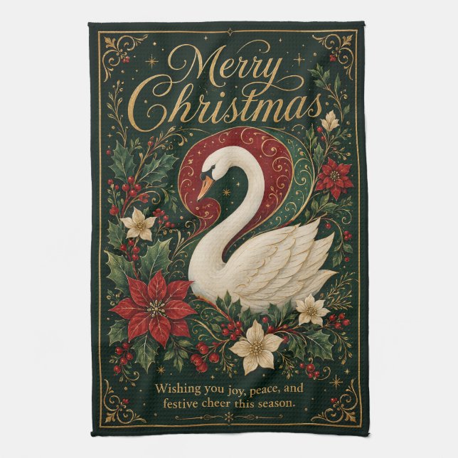The Winter Swan’s Serenade Tea Towel (Vertical)