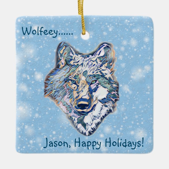The Winter Wolf (personalised) Metal Ornament (Front)