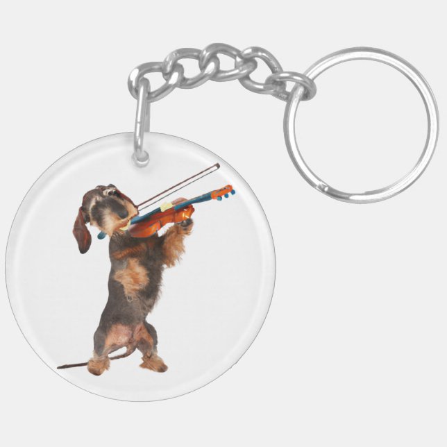 The Wirehaired Dachshund Playing A Violin Key Ring (Back Right)
