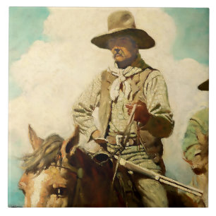 The Wiry Marshall Western Art by NC Wyeth Ceramic Tile