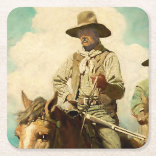 The Wiry Marshall Western Art by NC Wyeth Square Paper Coaster