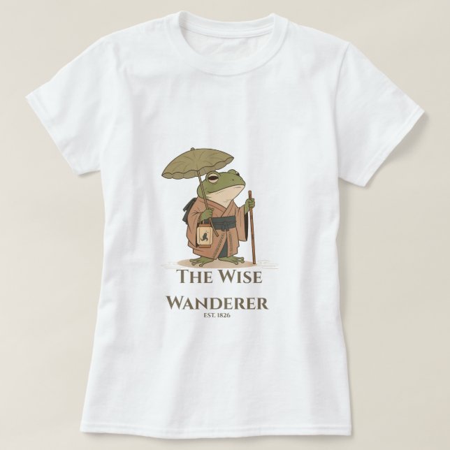 The Wise Wanderer Frog with Lantern Illustration T-Shirt (Design Front)