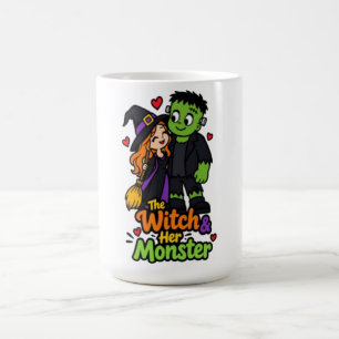 The Witch and Her Monster Cute Halloween Couple T- Coffee Mug
