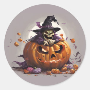The witch and the pumpkin classic round sticker