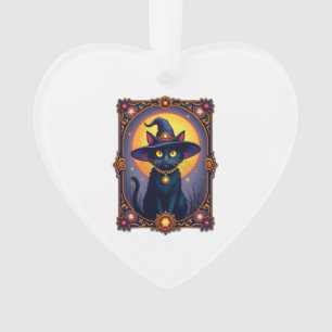 The Witch Cat Tarot Card Halloween Vintage Gothic  Ornament