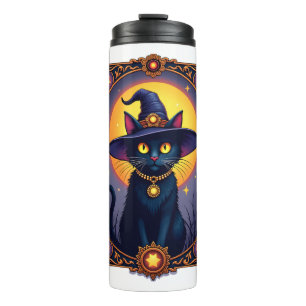 The Witch Cat Tarot Card Halloween Vintage Gothic Thermal Tumbler