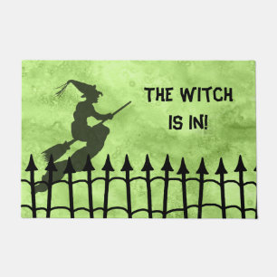 "The Witch is in" Halloween Funny Welcome Green Doormat