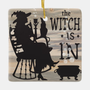 The Witch Is In/Out Reversible Door Sign Ceramic Ornament