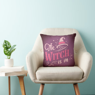 The Witch is In Purple Halloween Cushion