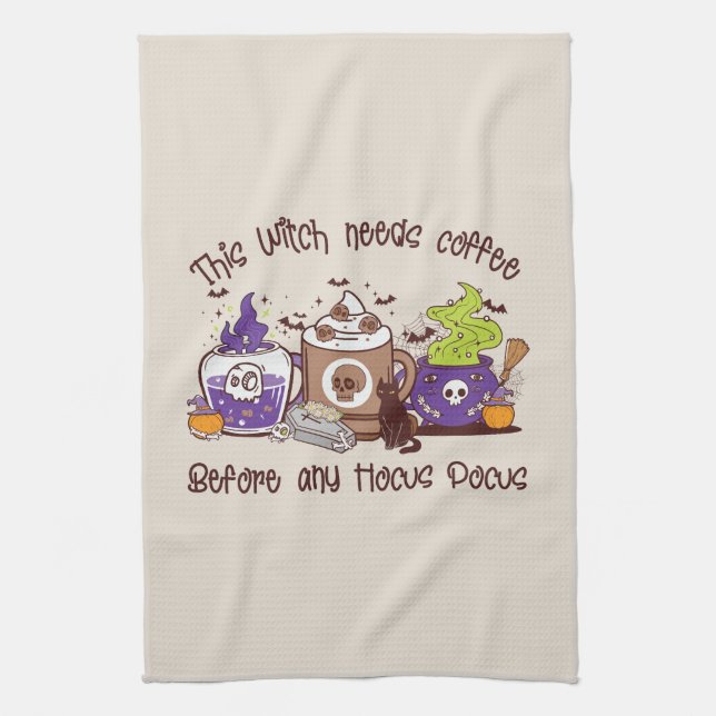 The Witch Needs Coffee - Coffee Lover Tea Towel (Vertical)