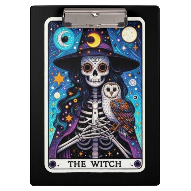 The Witch Tarot | Skeleton Witch with Owl Clipboard (Front)
