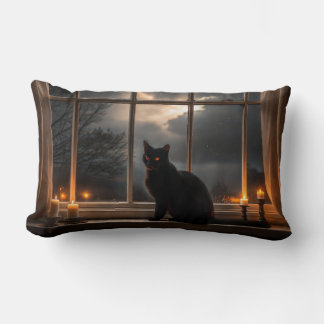 The Witch's Familiar, Spooky Black Cat Lumbar Cushion