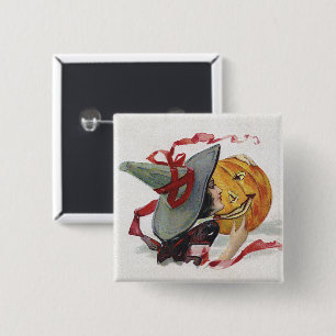 The Witch's Kiss: a Jack o Lantern on Halloween 15 Cm Square Badge