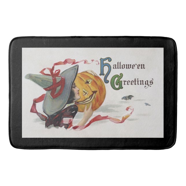 The Witch's Kiss: a Jack o Lantern on Halloween Bath Mat (Front)