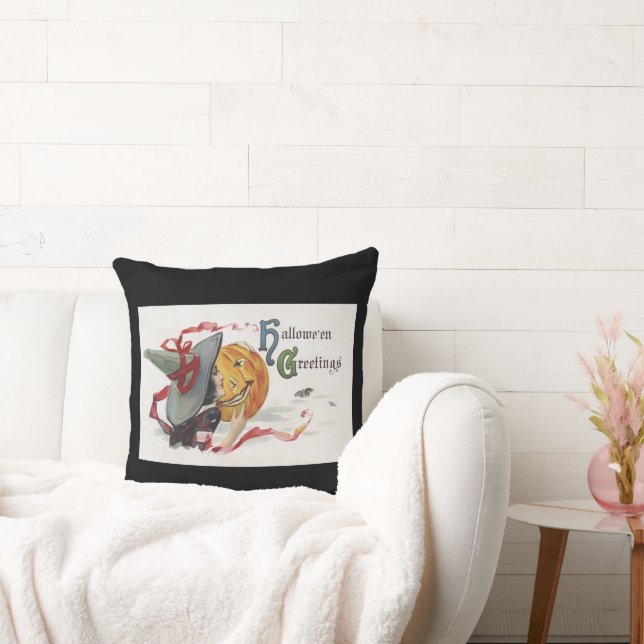 The Witch's Kiss: a Jack o Lantern on Halloween Cushion (Couch)