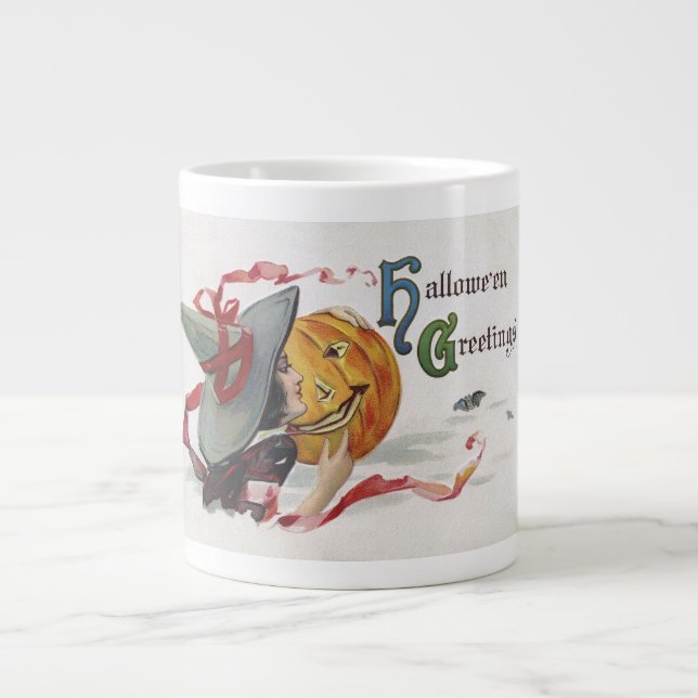 The Witch's Kiss: a Jack o Lantern on Halloween Large Coffee Mug (Front)