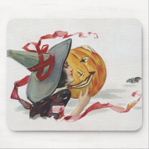 The Witch's Kiss: a Jack o Lantern on Halloween Mouse Pad