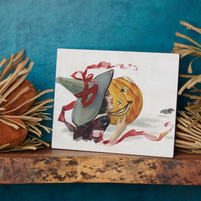 The Witch's Kiss: a Jack o Lantern on Halloween Plaque (Side)