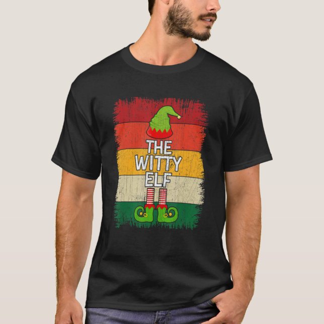 The Witty Elf Matching Group Christmas Party Pajam T-Shirt (Front)
