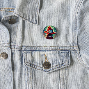 the wizard cat 3 cm round badge