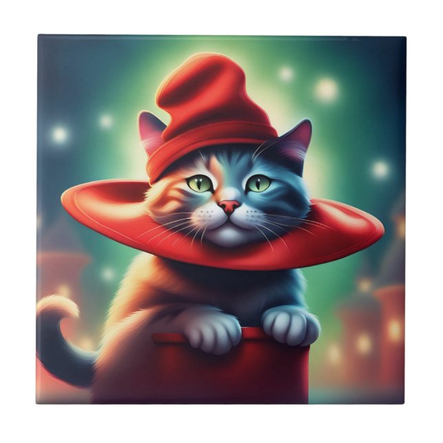 the wizard cat ceramic tile (Front)