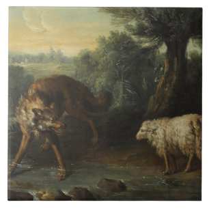The Wolf and the Lamb (by Jean-Baptiste Oudry) Ceramic Tile