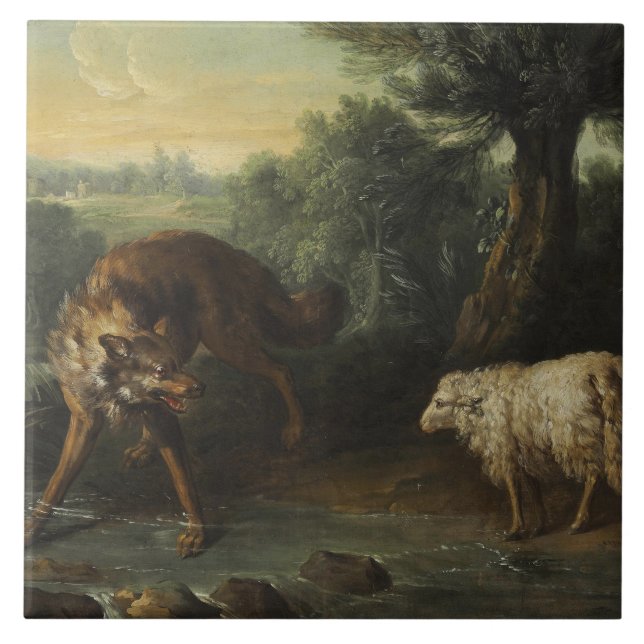 The Wolf and the Lamb (by Jean-Baptiste Oudry) Ceramic Tile (Front)