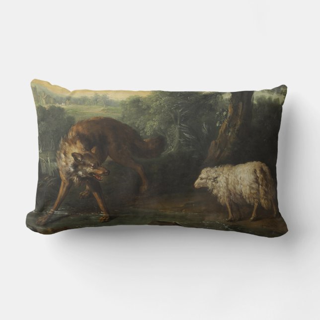 The Wolf and the Lamb (by Jean-Baptiste Oudry) Lumbar Cushion (Front)